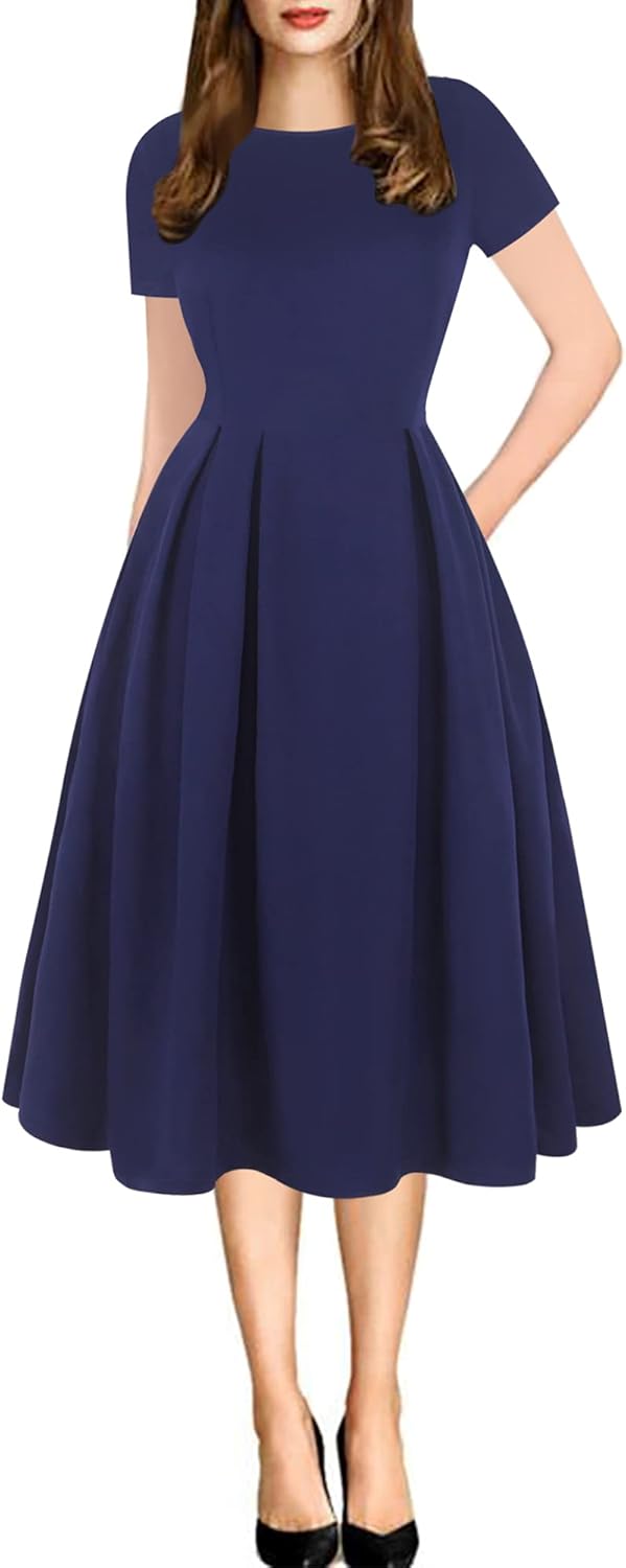Women's Retro Patchwork Handbag Puff Skirt Casual Party Dress