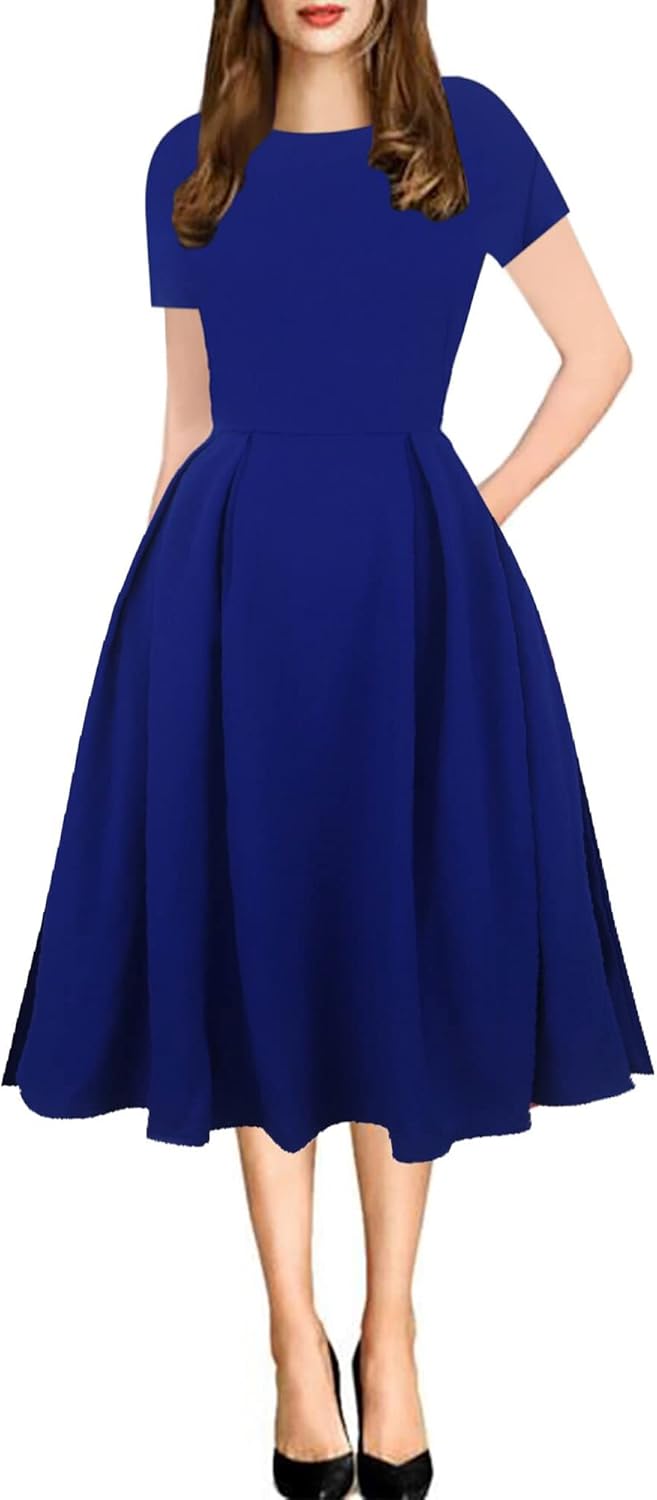 Women's Retro Patchwork Handbag Puff Skirt Casual Party Dress