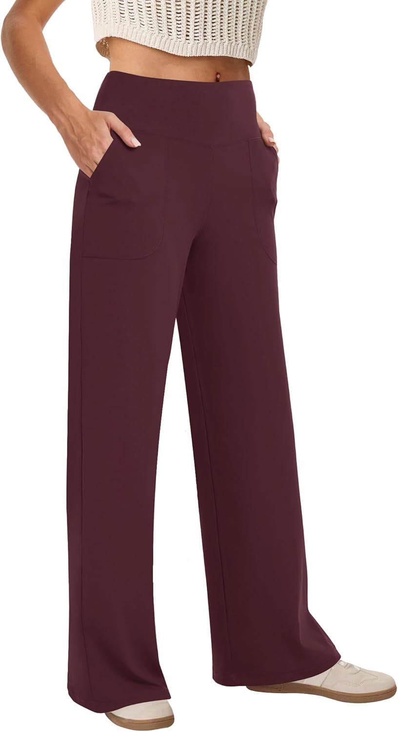 Wide-leg Women's High-waisted Yoga Pants with Pockets