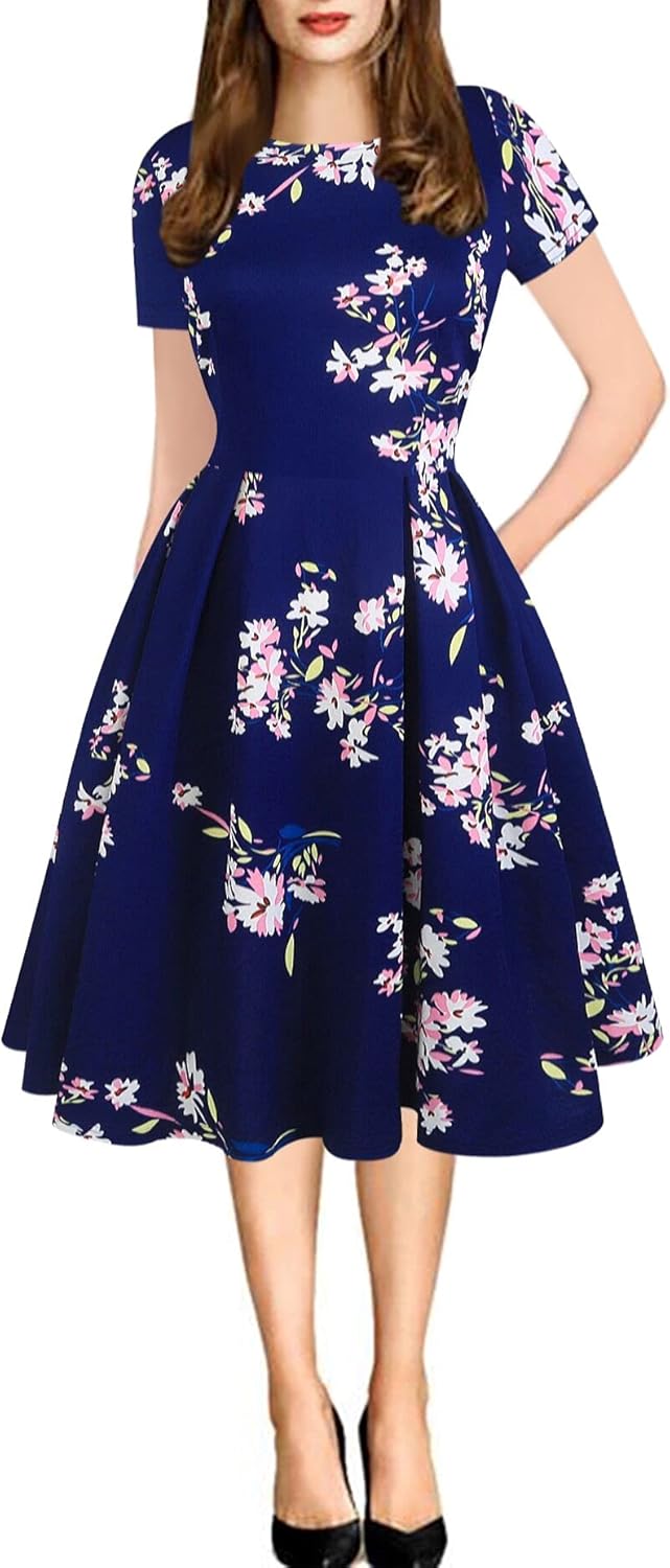 Women's Retro Patchwork Handbag Puff Skirt Casual Party Dress