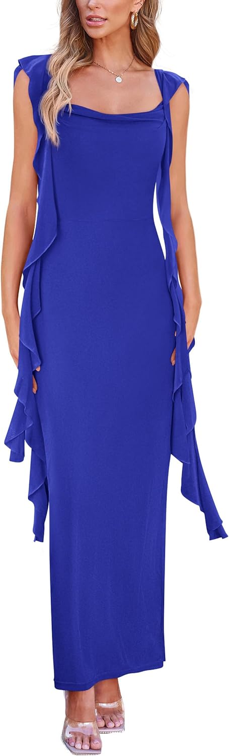 PRETTYGARDEN Women's 2026 Summer Wedding Guest Dress Sleeveless Ruffle Formal Cocktail Party Maxi Bodycon Dresses