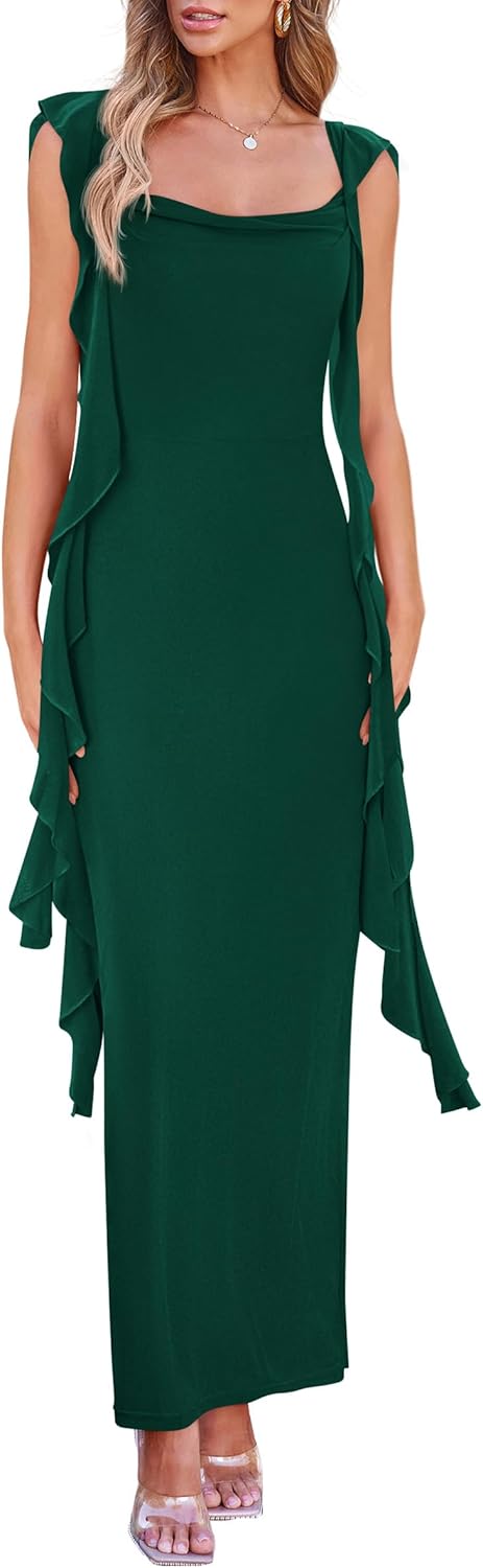 PRETTYGARDEN Women's 2026 Summer Wedding Guest Dress Sleeveless Ruffle Formal Cocktail Party Maxi Bodycon Dresses