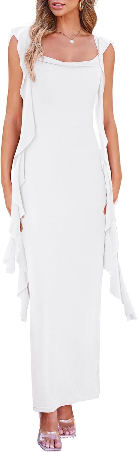 PRETTYGARDEN Women's 2026 Summer Wedding Guest Dress Sleeveless Ruffle Formal Cocktail Party Maxi Bodycon Dresses