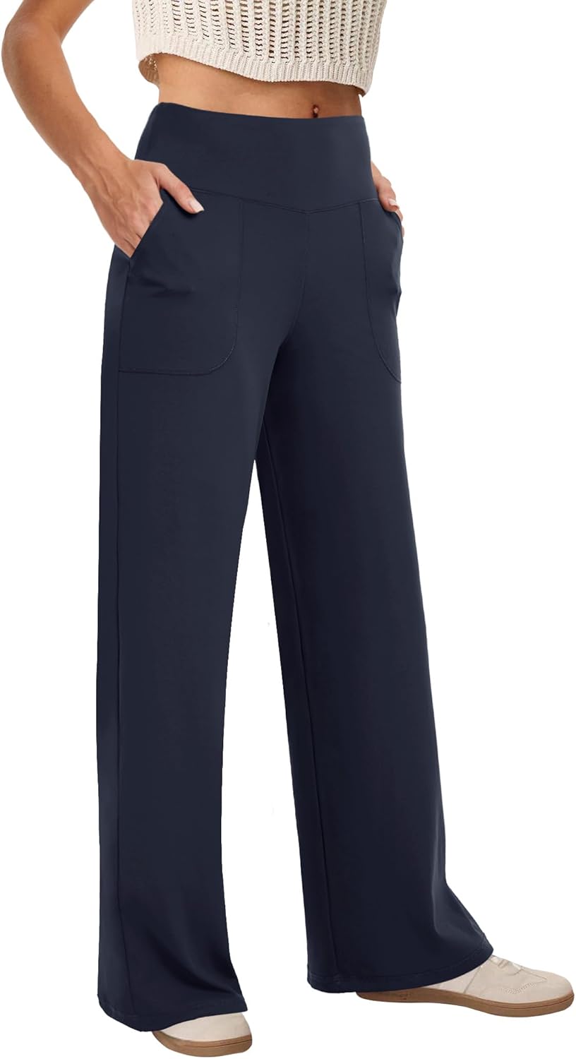 Wide-leg Women's High-waisted Yoga Pants with Pockets