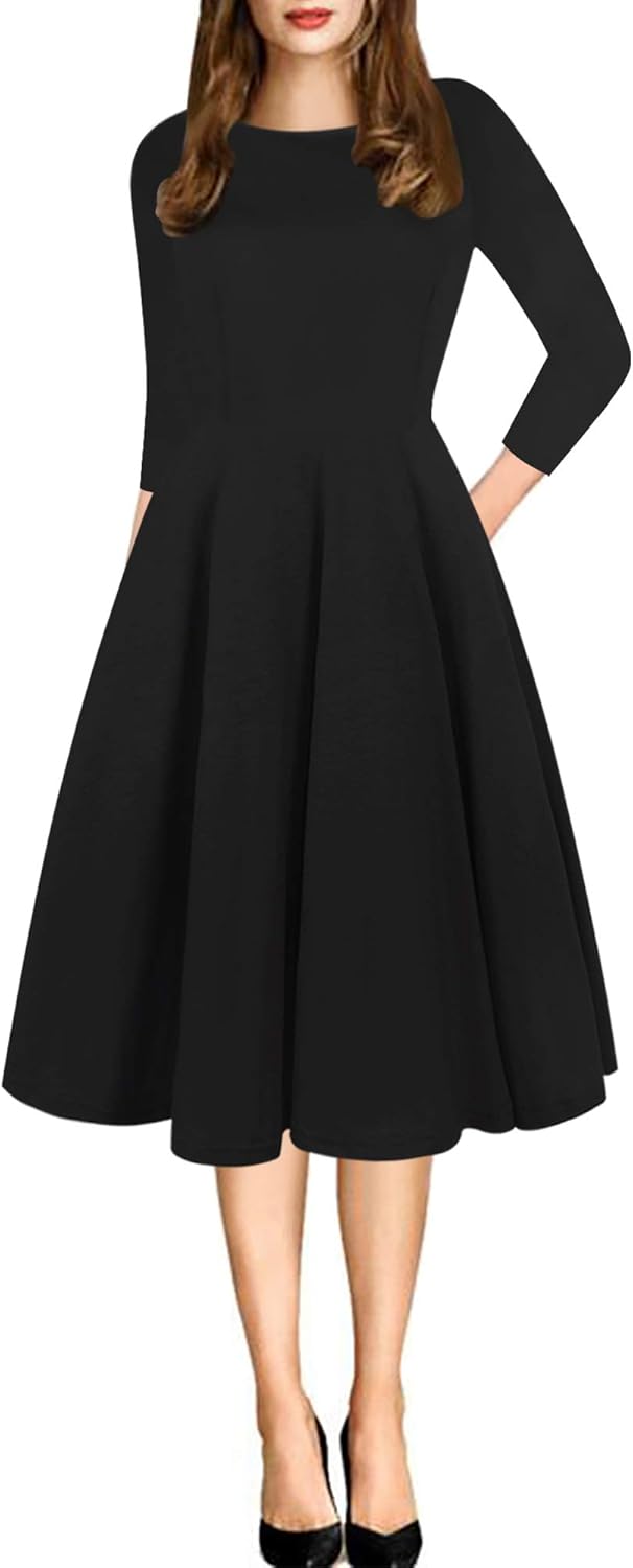 Women's Retro Patchwork Handbag Puff Skirt Casual Party Dress