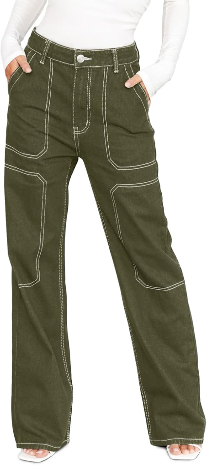 Women's Casual Mid-rise Work Pants Made of Denim