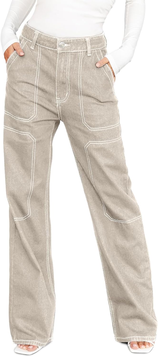 Women's Casual Mid-rise Work Pants Made of Denim