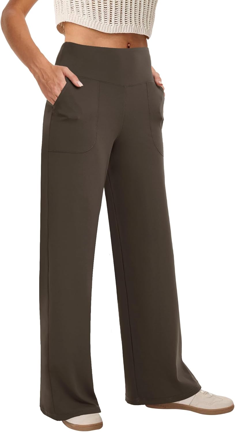Wide-leg Women's High-waisted Yoga Pants with Pockets