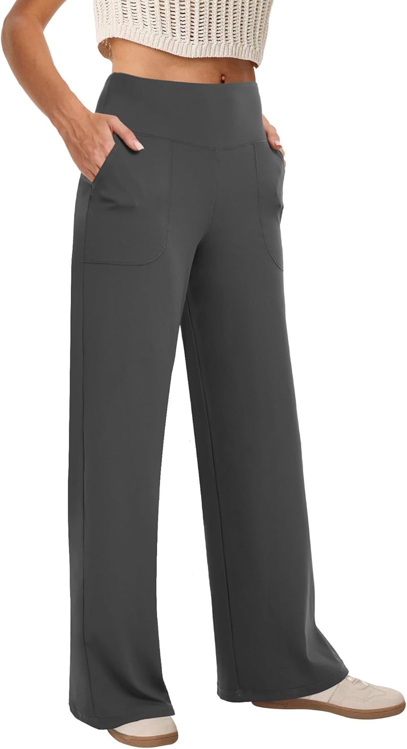 Wide-leg Women's High-waisted Yoga Pants with Pockets
