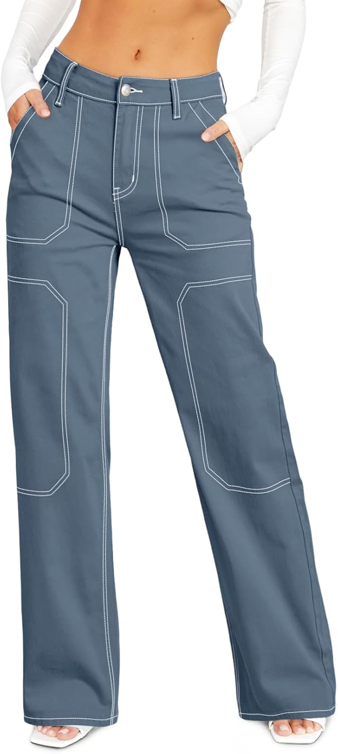 Women's Casual Mid-rise Work Pants Made of Denim