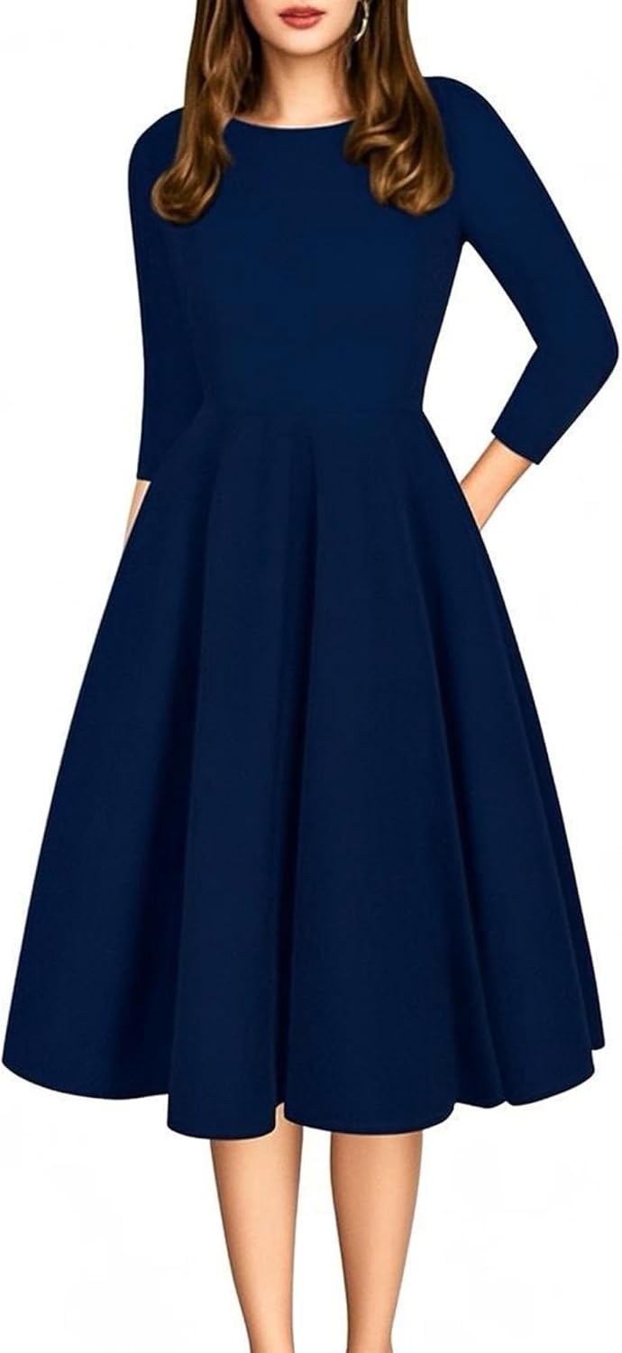 Women's Retro Patchwork Handbag Puff Skirt Casual Party Dress