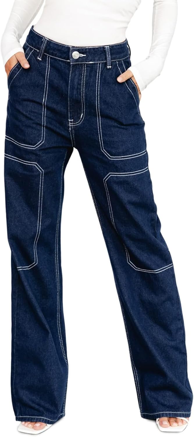 Women's Casual Mid-rise Work Pants Made of Denim