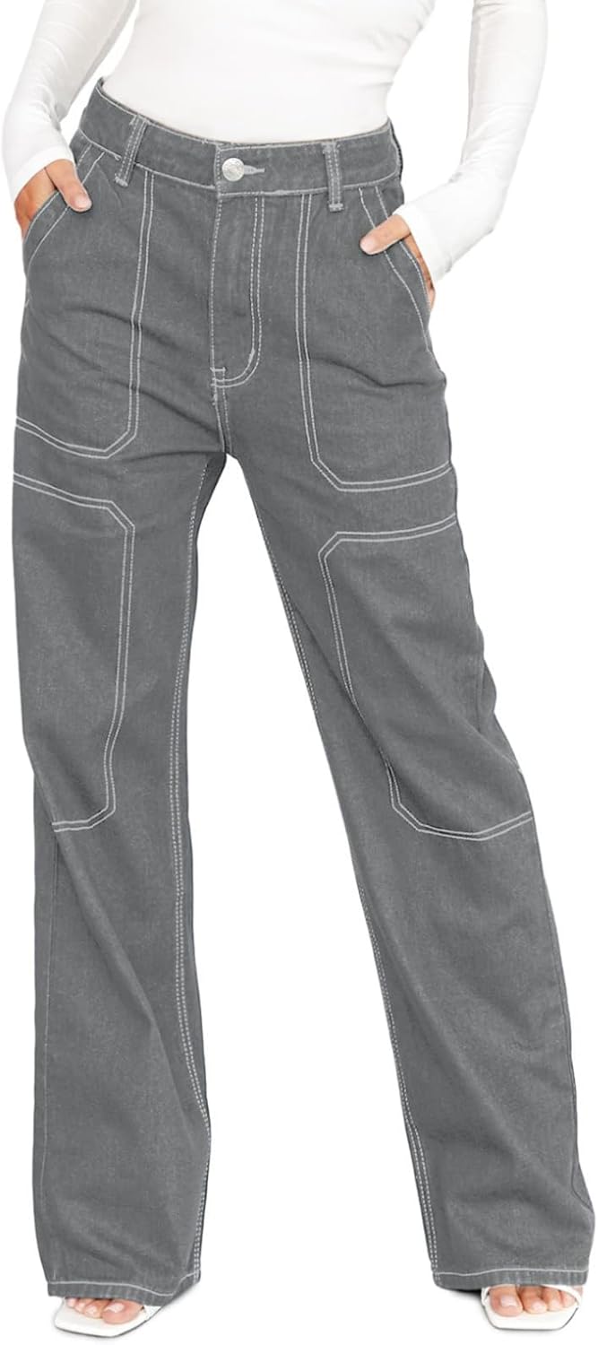 Women's Casual Mid-rise Work Pants Made of Denim