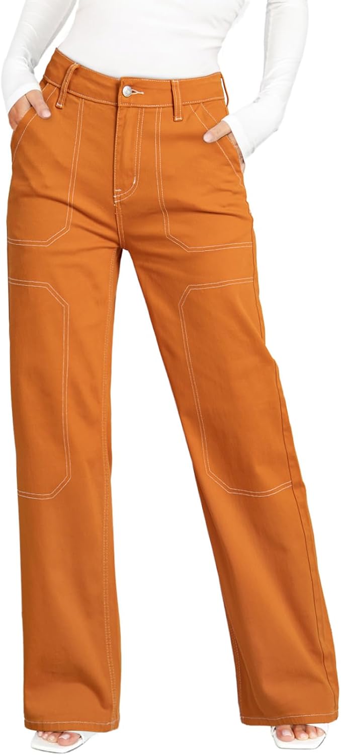 Women's Casual Mid-rise Work Pants Made of Denim
