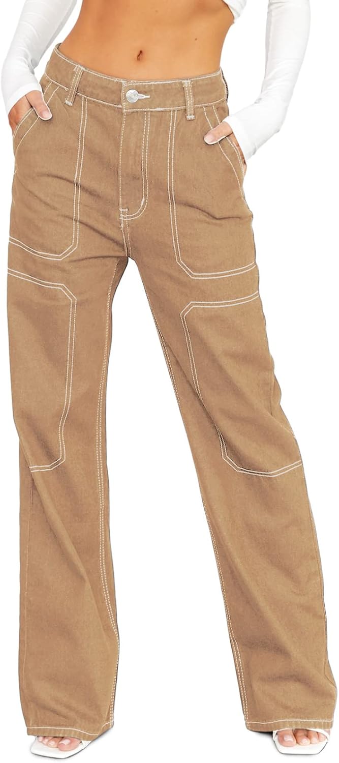Women's Casual Mid-rise Work Pants Made of Denim
