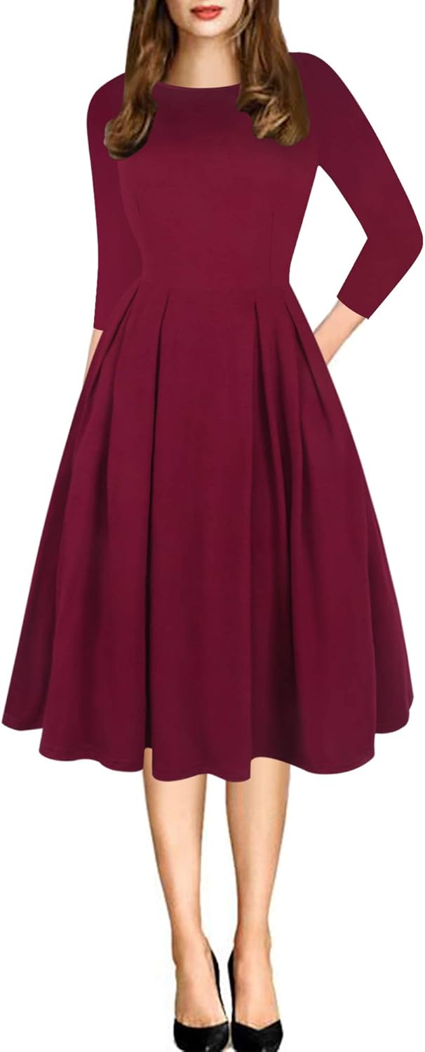Women's Retro Patchwork Handbag Puff Skirt Casual Party Dress