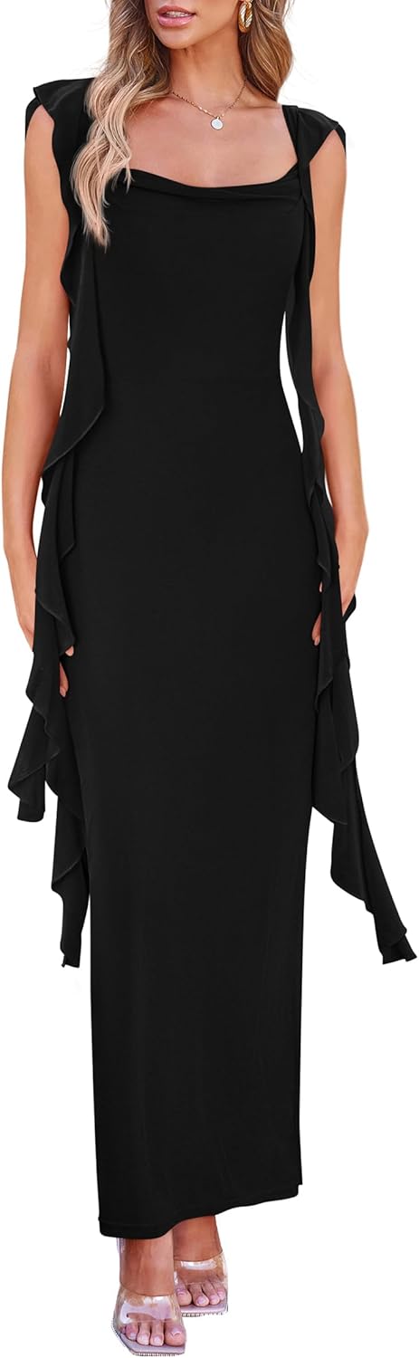 PRETTYGARDEN Women's 2026 Summer Wedding Guest Dress Sleeveless Ruffle Formal Cocktail Party Maxi Bodycon Dresses