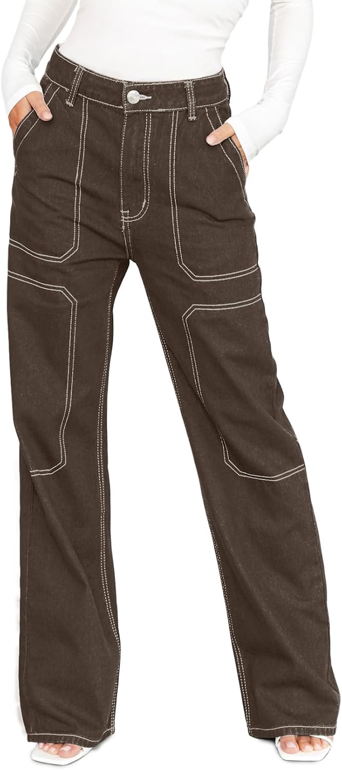 Women's Casual Mid-rise Work Pants Made of Denim