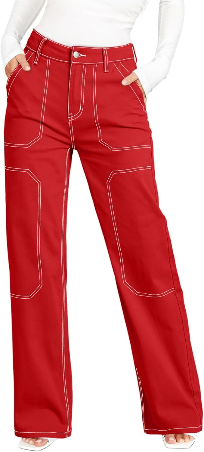 Women's Casual Mid-rise Work Pants Made of Denim