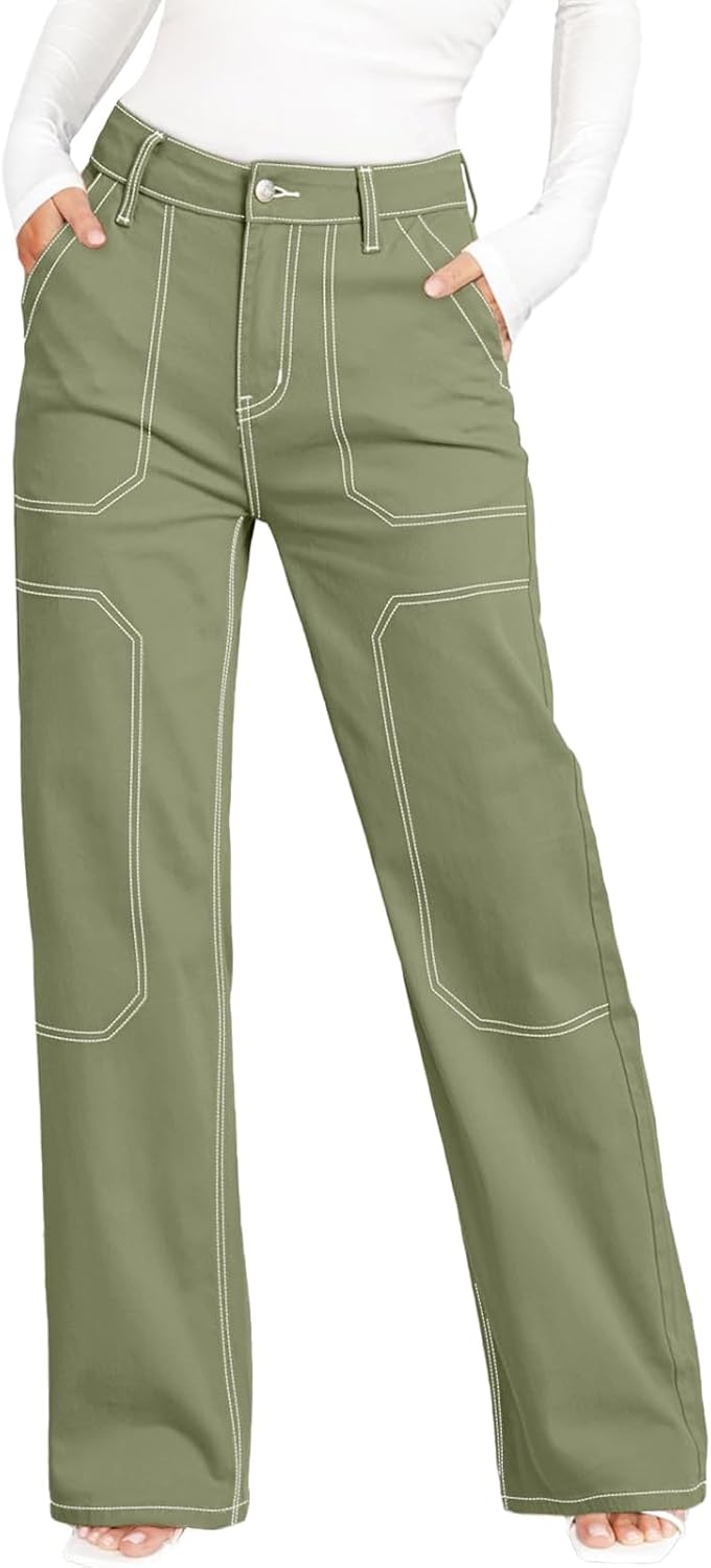 Women's Casual Mid-rise Work Pants Made of Denim