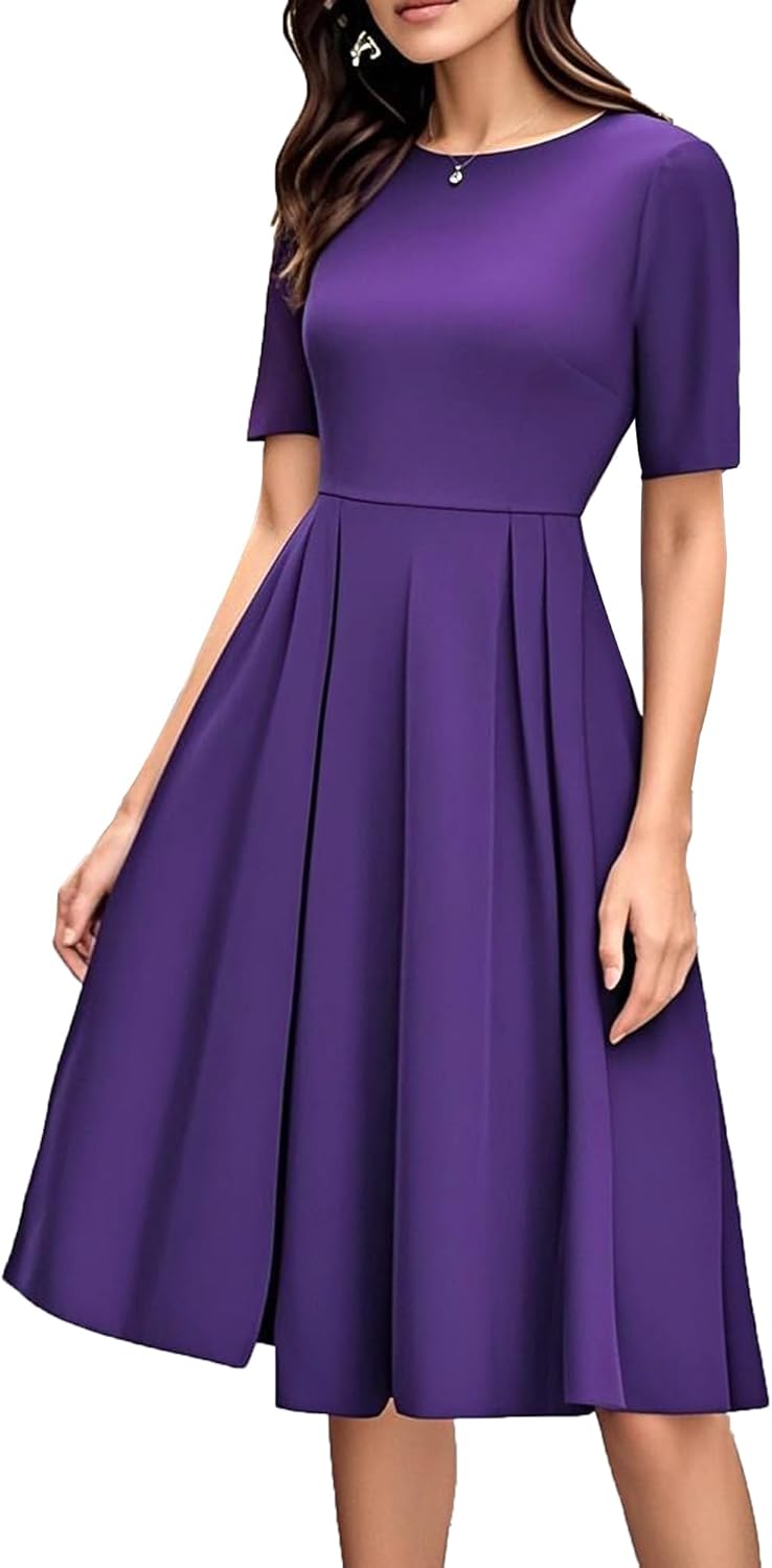Women's Retro Patchwork Handbag Puff Skirt Casual Party Dress