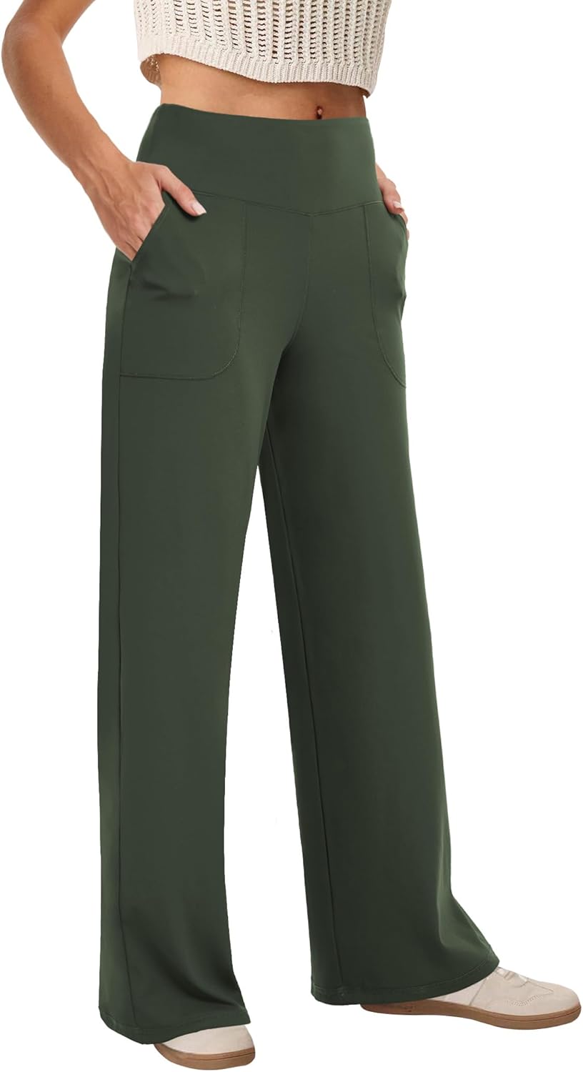 Wide-leg Women's High-waisted Yoga Pants with Pockets