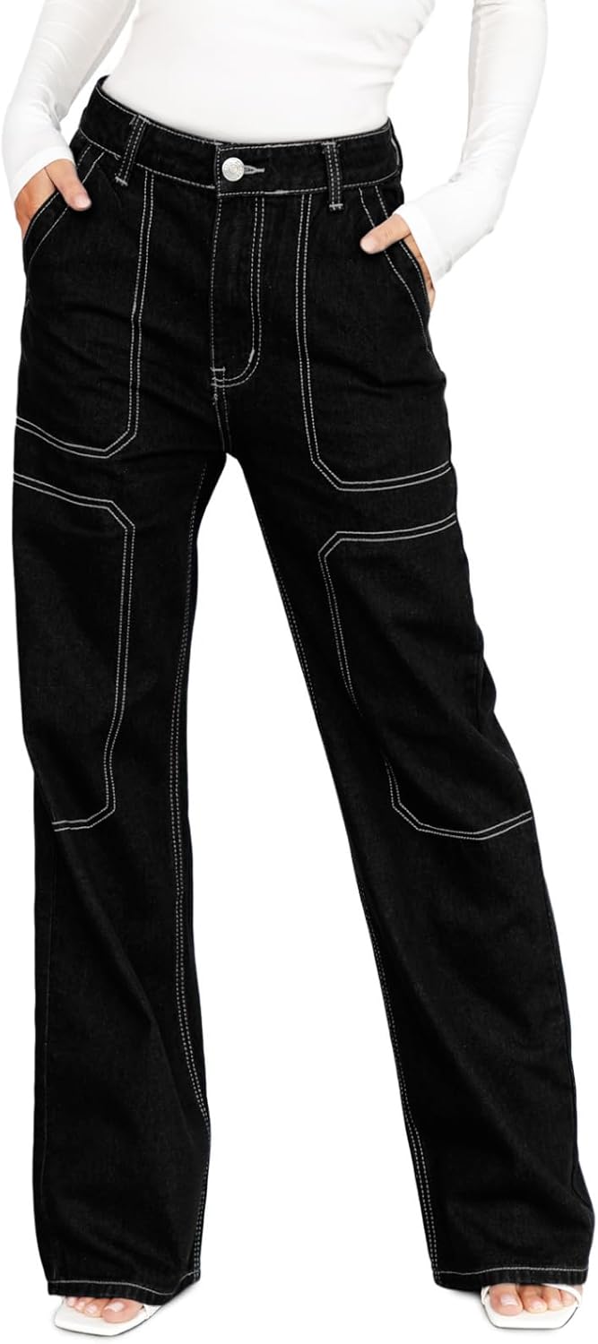 Women's Casual Mid-rise Work Pants Made of Denim