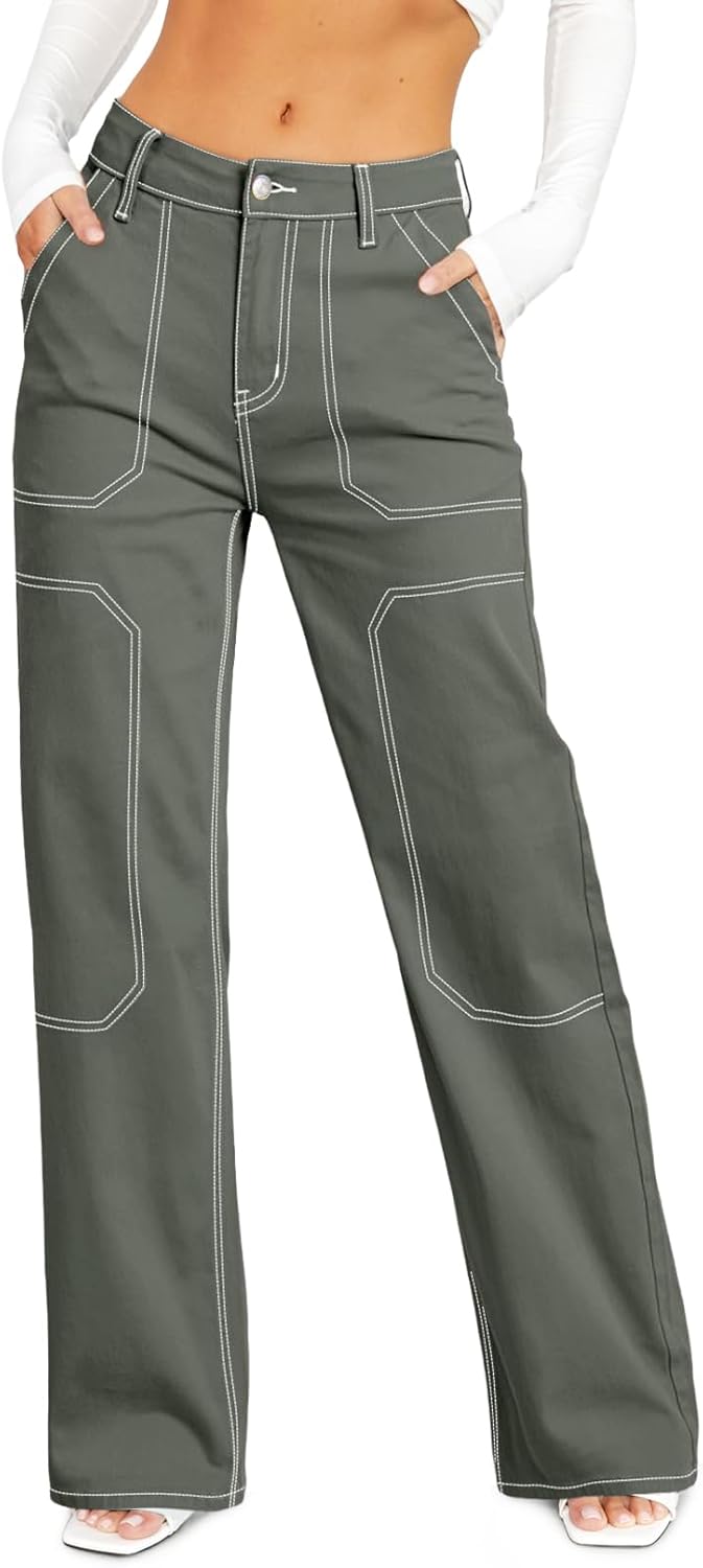 Women's Casual Mid-rise Work Pants Made of Denim