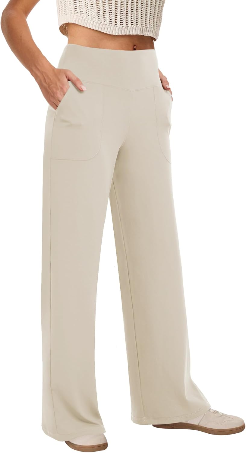 Wide-leg Women's High-waisted Yoga Pants with Pockets