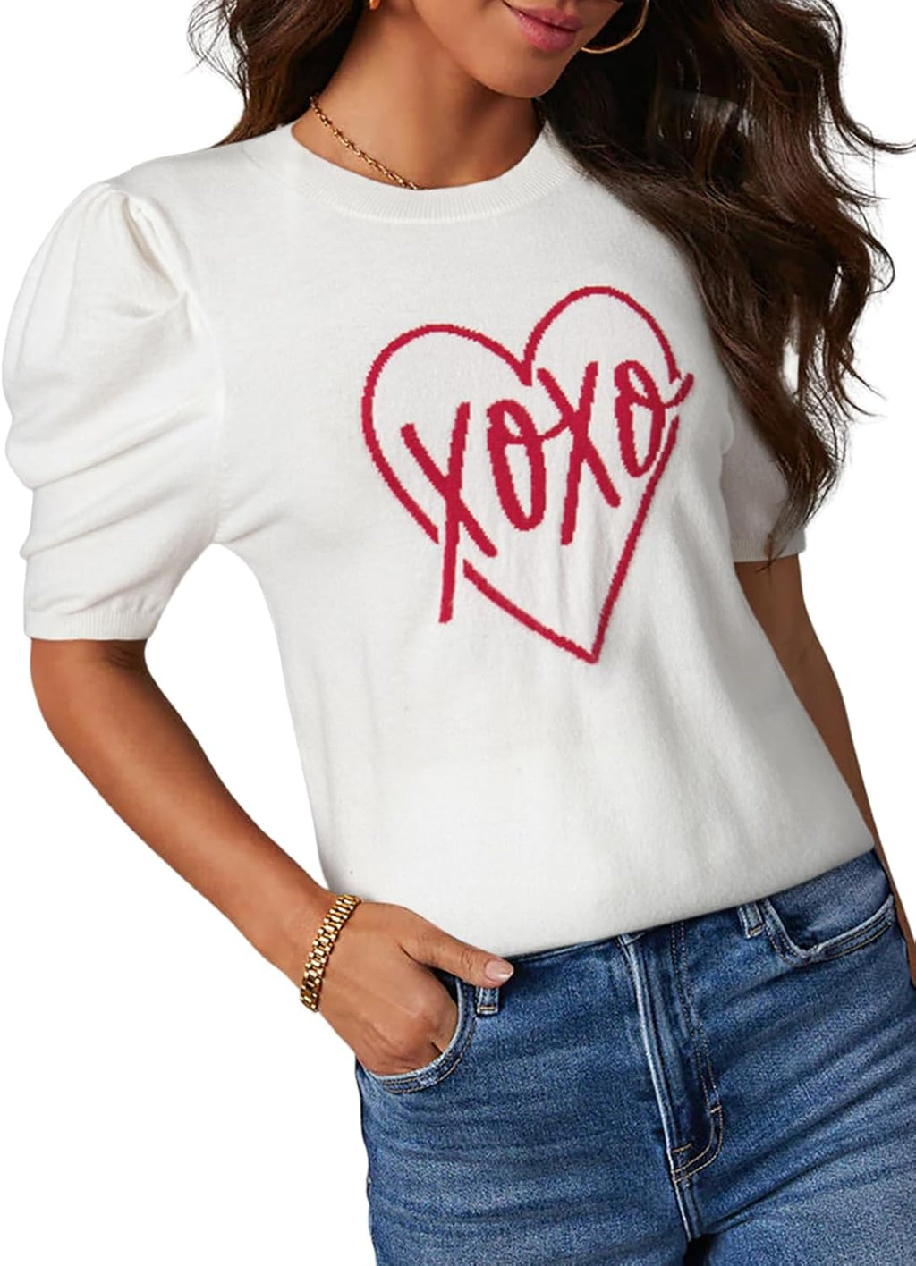 Short-sleeved Knitted Top with Round Neck and Striped Design T-shirt