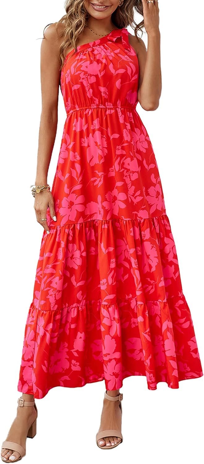 Women's Summer Floral One-Shoulder Long Dress