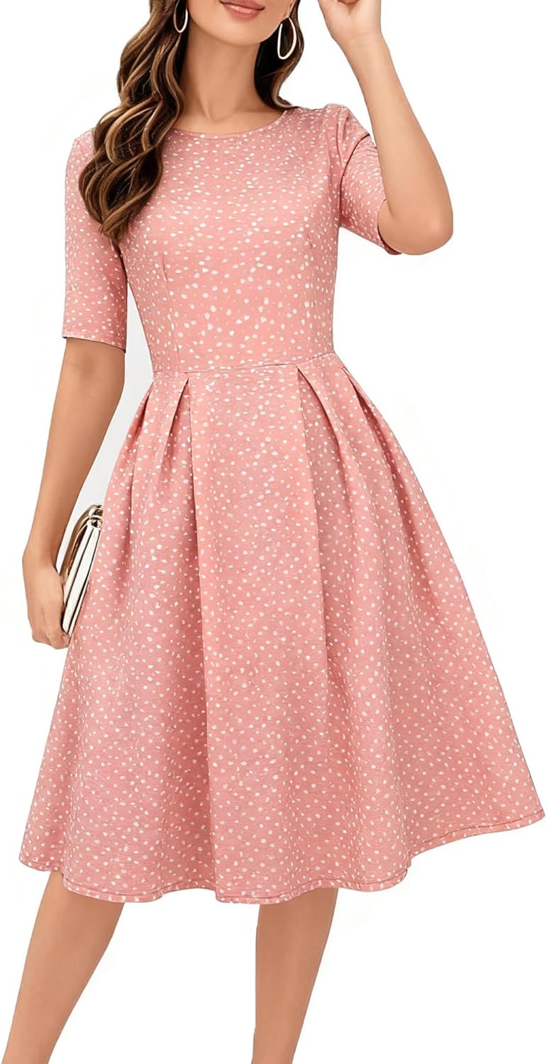 Women's Retro Patchwork Handbag Puff Skirt Casual Party Dress