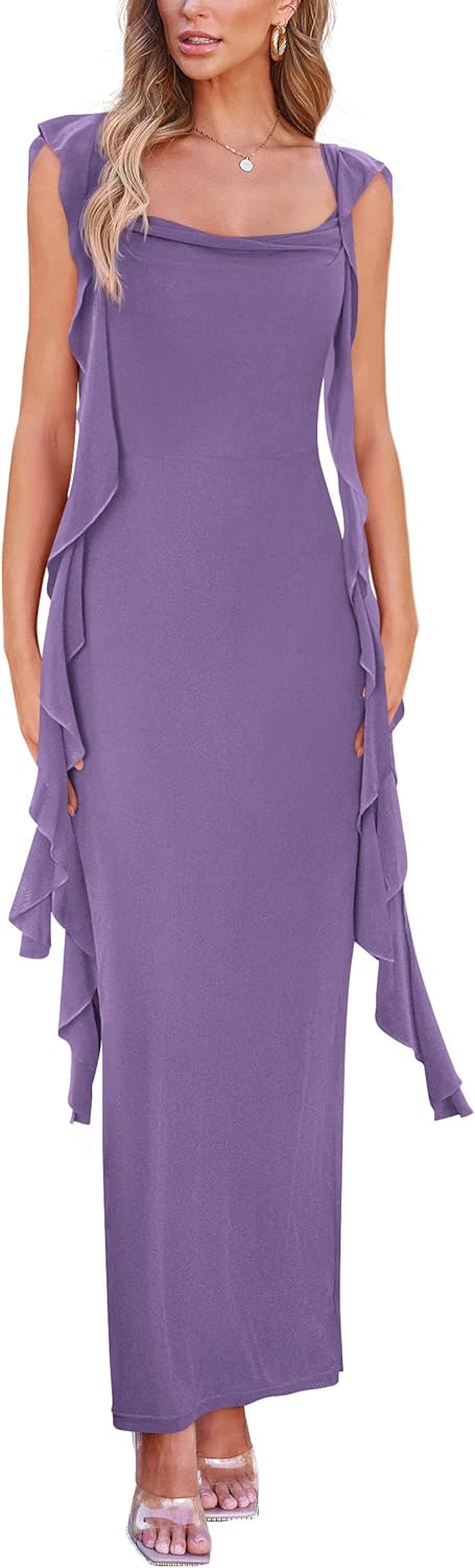 PRETTYGARDEN Women's 2026 Summer Wedding Guest Dress Sleeveless Ruffle Formal Cocktail Party Maxi Bodycon Dresses