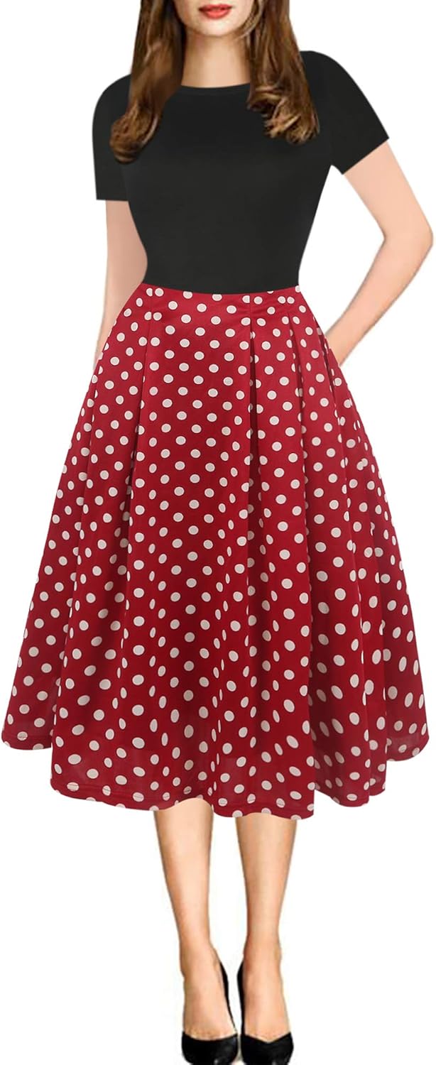 Women's Retro Patchwork Handbag Puff Skirt Casual Party Dress