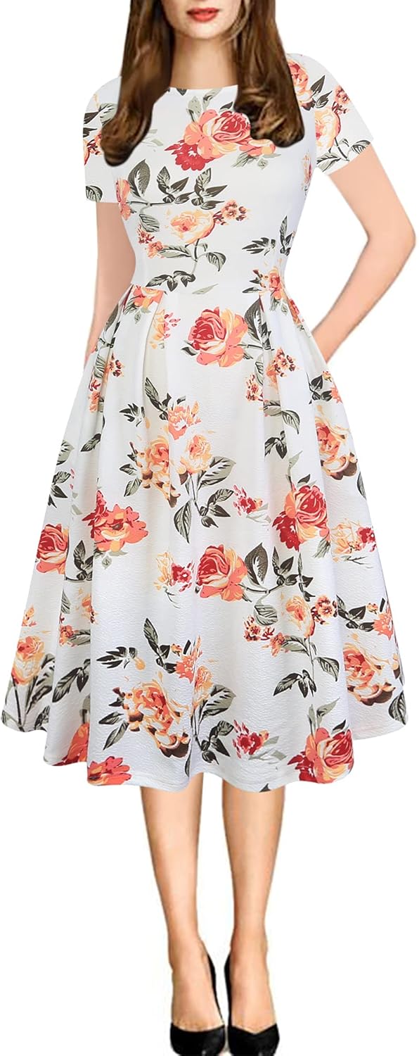 Women's Retro Patchwork Handbag Puff Skirt Casual Party Dress