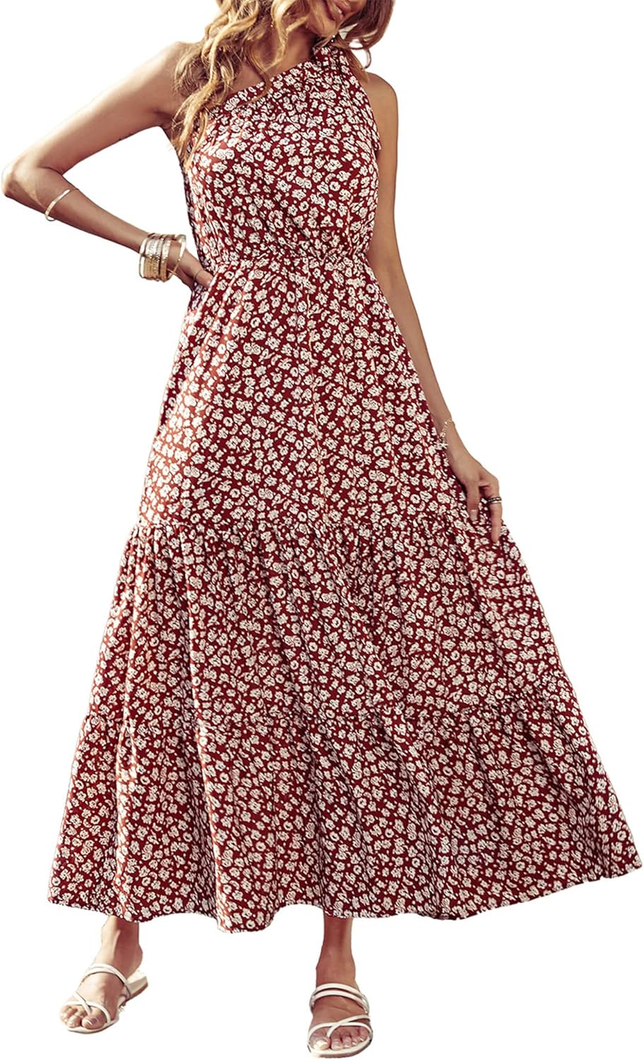 Women's Summer Floral One-Shoulder Long Dress