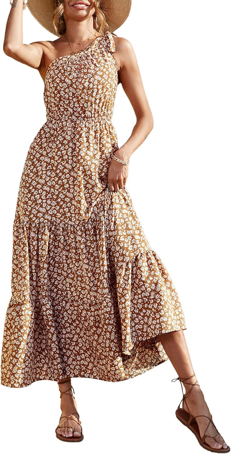Women's Summer Floral One-Shoulder Long Dress