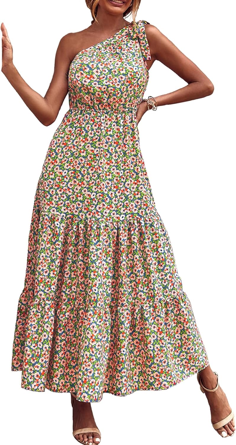 Women's Summer Floral One-Shoulder Long Dress
