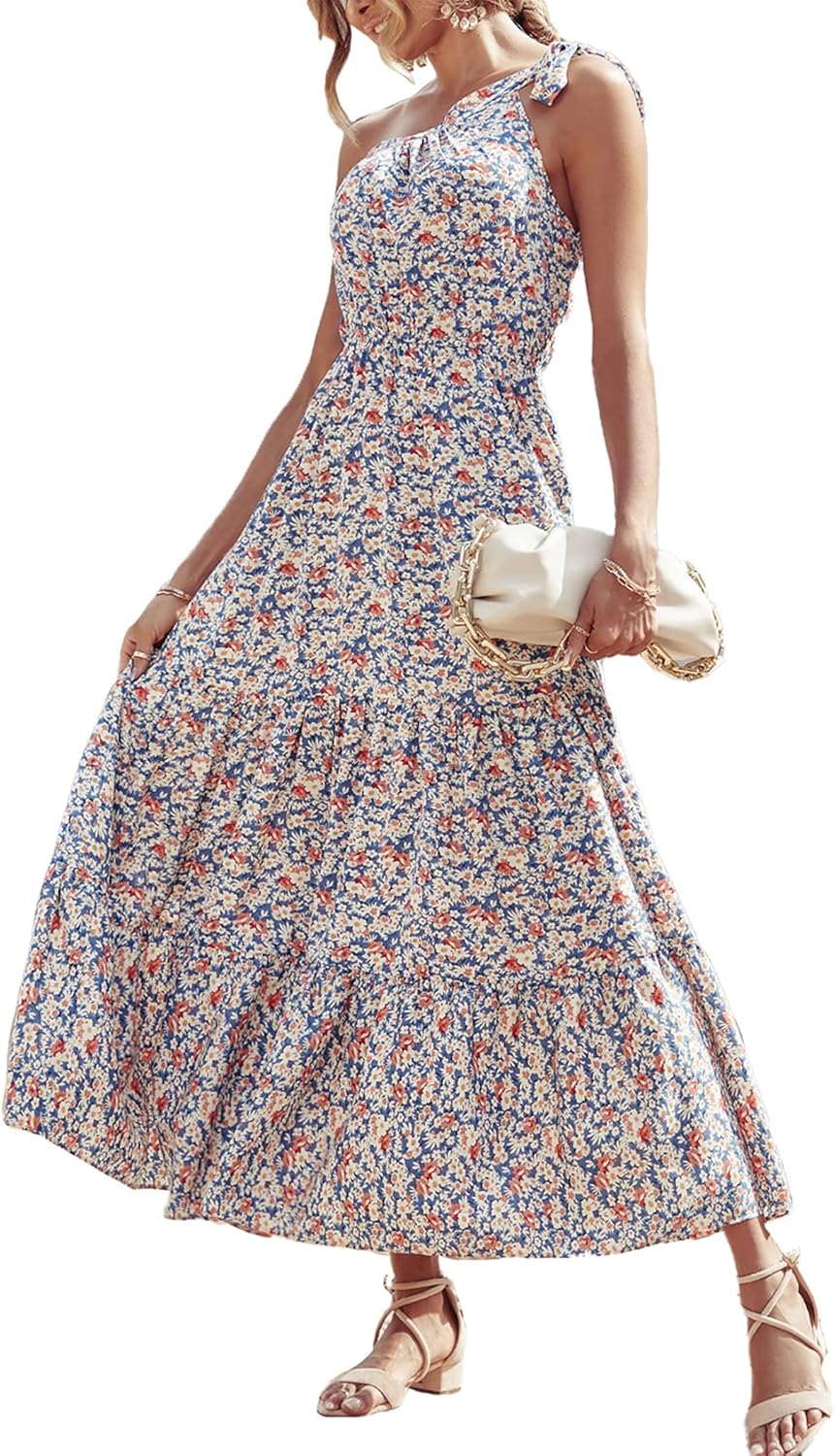 Women's Summer Floral One-Shoulder Long Dress