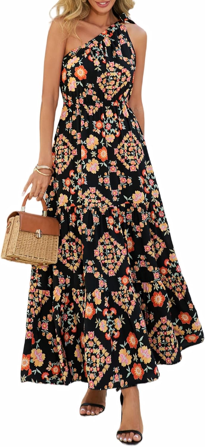 Women's Summer Floral One-Shoulder Long Dress