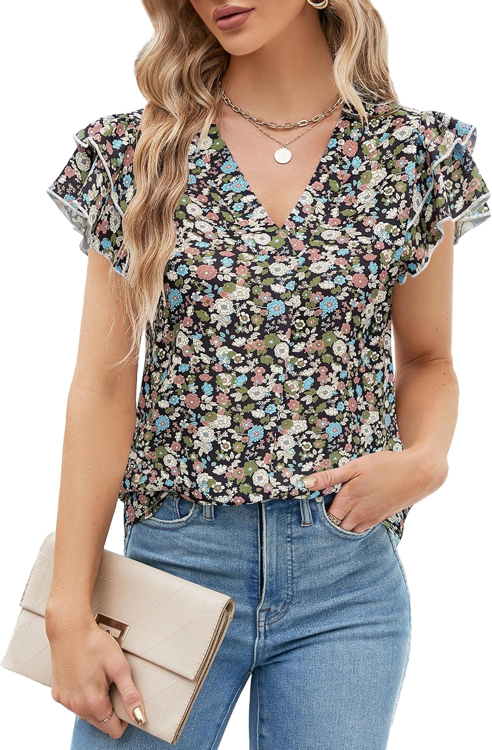 Lady's Elegant Casual Shirt - Short Sleeves V-neck Design